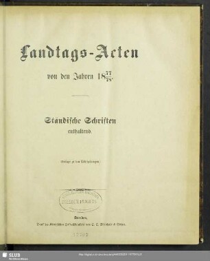 1877/78: Landtags-Akten / Ständische Schriften