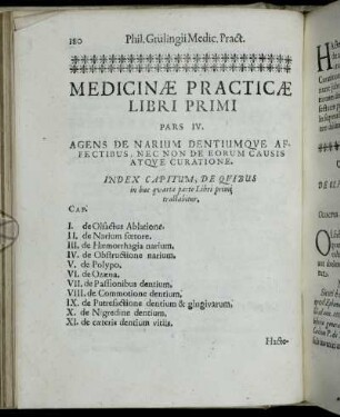 Pars IV. Agens De narium Dentiumque Affectibus, Nec Non De Eorum Causis Atque Curatione.