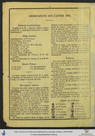Observations sur l'année 1878.