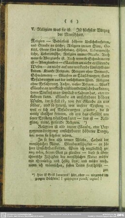 V. Religion was sie ist. Ist höchster Vorzug der Menschheit