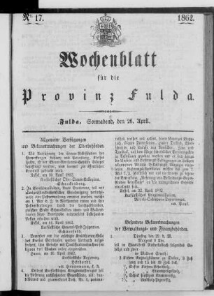 Nr. 17, Ausgabe vom 26. April 1862