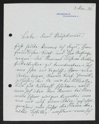 Brief von Hedwig Fischer an Margarete Hauptmann