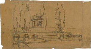 Pfann, Paul; Neuburg / Lothringen; Priesterwald-Denkmal - Denkmal mit Terrasse u. Steinkreuzen (Perspektive)
