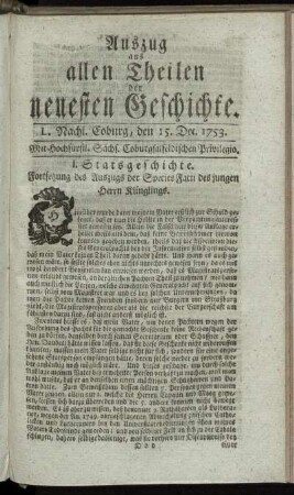 L. Nachlese. Coburg, den 15. Dec. 1753.