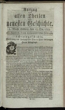 L. Nachlese. Coburg, den 15. Dec. 1753.
