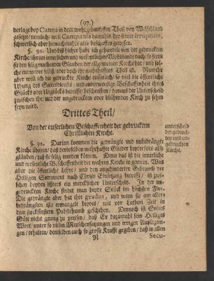 Drittes Theil/ Von der euserlichen Beschaffenheit der gedruckten Christlichen Kirche.