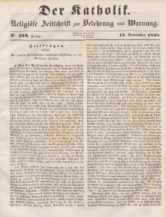 553-554 Zeitfragen : LXXV. Die neuesten Proscriptionen katholischer Geistlichen in der Erzdiöcese Freiburg
