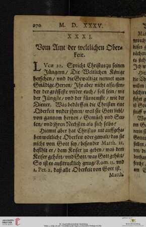 XXXI. Vom Amt der weltlichen Oberkeit