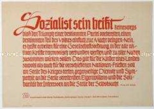 Flugblatt mit einem Zitat von August Bebel über die Bestimmung eines Sozialisten