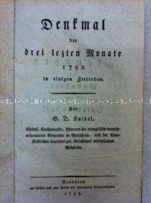 Predigtsammlung über das aktuelle Zeitgeschehen 1792