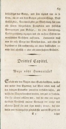 Drittes Capitel. Wozu nützt Humanität?