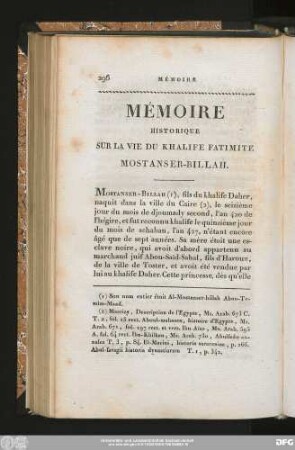 Mémoire Historique Sur La Vie Du Khalife Fatimite Mostanser-Billah.