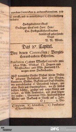 Das 27. Capitel. Von denen Contracten / Vergleichen und andern Schreiben.