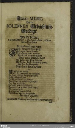 Trauer-Music Bey der Solennen Gedächtniß-Predigt