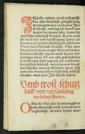Umb trost/ schutz hilff/ und versamlung der kinder Gottes.