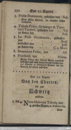 Das 12. Capitel. Von den Charten, die zur Schweitz gehören