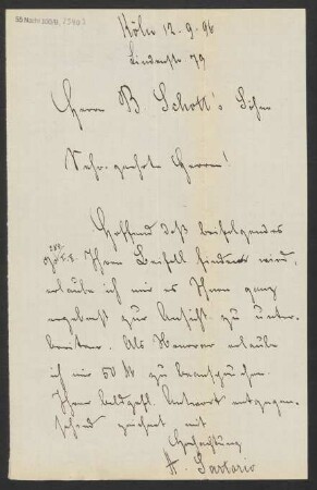 Brief an B. Schott's Söhne : 12.09.1896