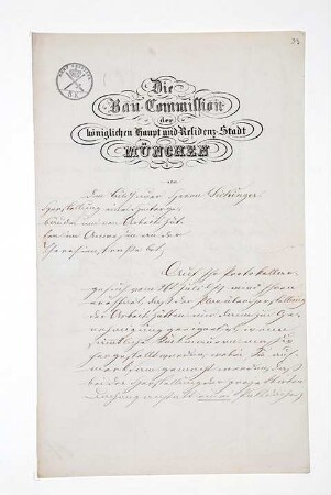Brief der Baukommission an Sickinger