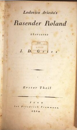 Lodovico Ariosto's Rasender Roland, 1