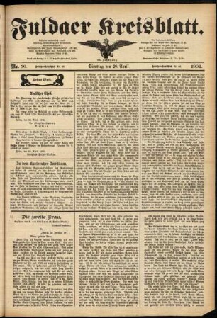 Erste Ausgabe vom Dienstag, den 29. April 1902.