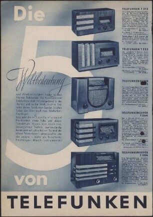 Werbeblatt: Die 5 : Weltbedeutung vonTelefunken