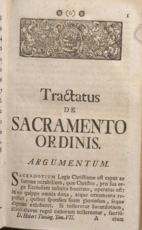 Tractatus De Sacramento Ordinis. Argumentum.
