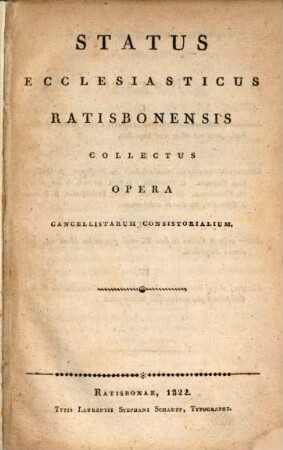 Status ecclesiasticus Ratisbonensis. 1822
