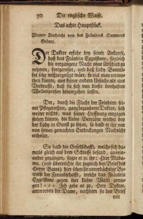Das achte Hauptstück. Weitere Nachricht von des Fräuleins Summers Geburt.