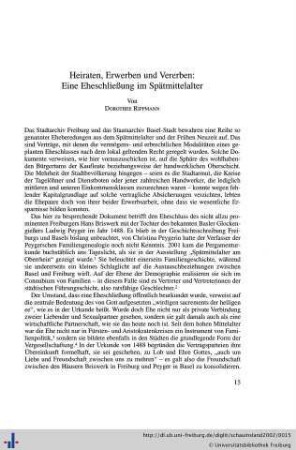 Heiraten, Erwerben und Vererben: Eine Eheschließung im Spätmittelalter.