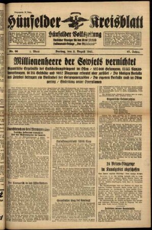 Erste Ausgabe vom Freitag, den 08. August 1941.