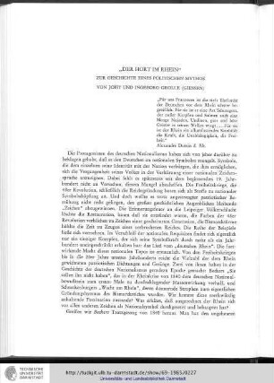 Joist und Ingeborg Grolle: "Der Hort im Rhein". Zur Geschichte eines politischen Mythos