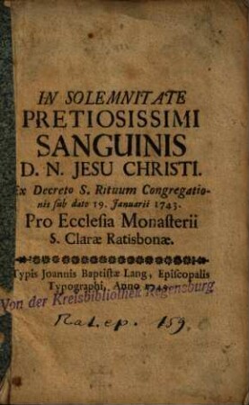 In Solemnitate Pretiosissimi Sanguinis D.N. Jesu Christi