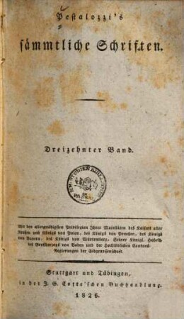 Pestalozzi's sämmtliche Schriften, 13. Schwanengesang