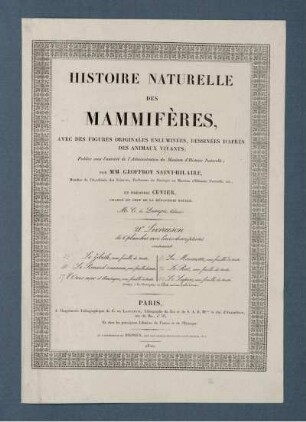 T. 2, Taf: Histoire Naturelle Des Mammifères,. Tome Deuxième
