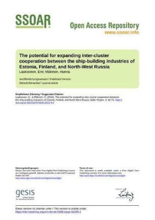 The potential for expanding inter-cluster cooperation between the ship-building industries of Estonia, Finland, and North-West Russia