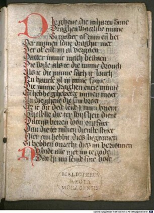 Die Distichen des Dionysius Cato ins Mittelniederländische übersetzt, 232 Verse umfassend - BSB Cgm 102