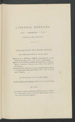 Publicaciones del mismo autor : Librería Bredahl (Extracto del catálogo)