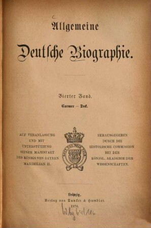 Allgemeine Deutsche Biographie, 4. Carmer - Deck