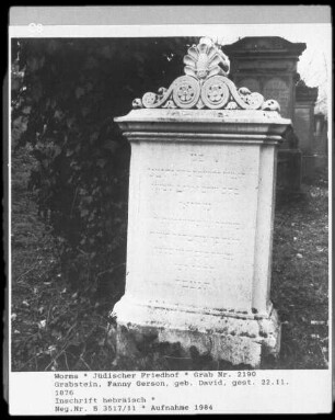 Grabstein von Fanny Gerson (geborene David) (gestorben 1876.11.22)