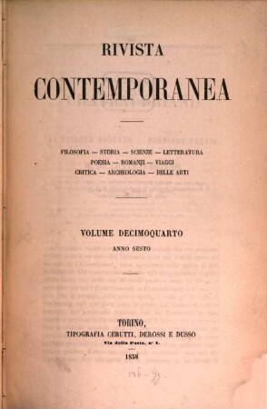 Rivista contemporanea. 14. 1858 = A. 6