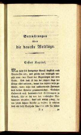 Betrachtungen über die neueste Weltlage. Erstes Kapitel.