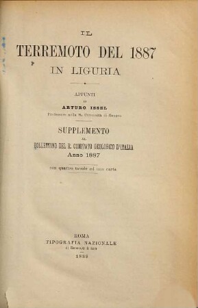 Il terremoto del 1887 in Liguria : Appunti di Arturo Issel