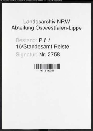 Sterberegister Standesamt Reiste