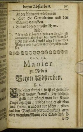 Cap. III. Manier zu Reden Beym Absterben.