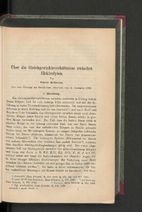 Über die Gleichgewichtsverhältnisse zwischen Elektrolyten.