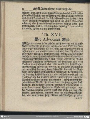 Tit. XVII. Der Advocaten Eyd