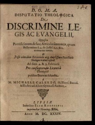 Disputatio Theologica De Discrimine Legis Ac Evangelii
