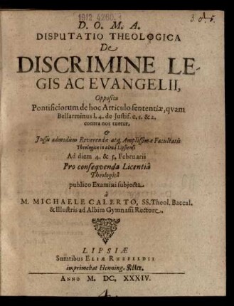 Disputatio Theologica De Discrimine Legis Ac Evangelii