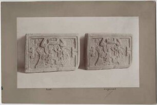 Reliefplatte aus Sandstein. Original und Abguß.