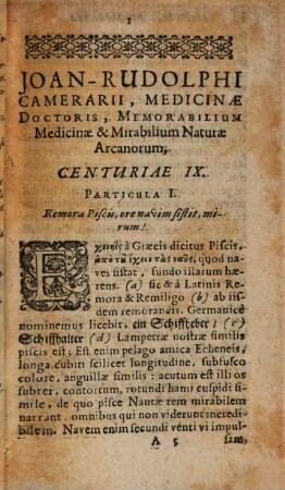 Sylloges Memorabilium Medicinae Et Mirabilium Naturae Arcanorum, Centuriae .... 9
